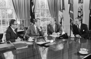Secretary of State Henry Kissinger in a meeting with President Richard Nixon